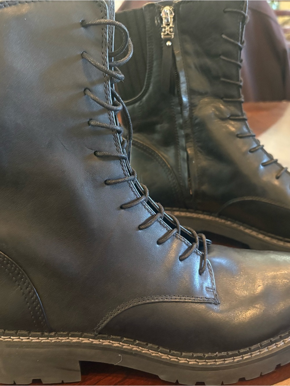 Sam Edelman Black Lace-Up Lug Sole Ankle Boots - Picture 4 of 8